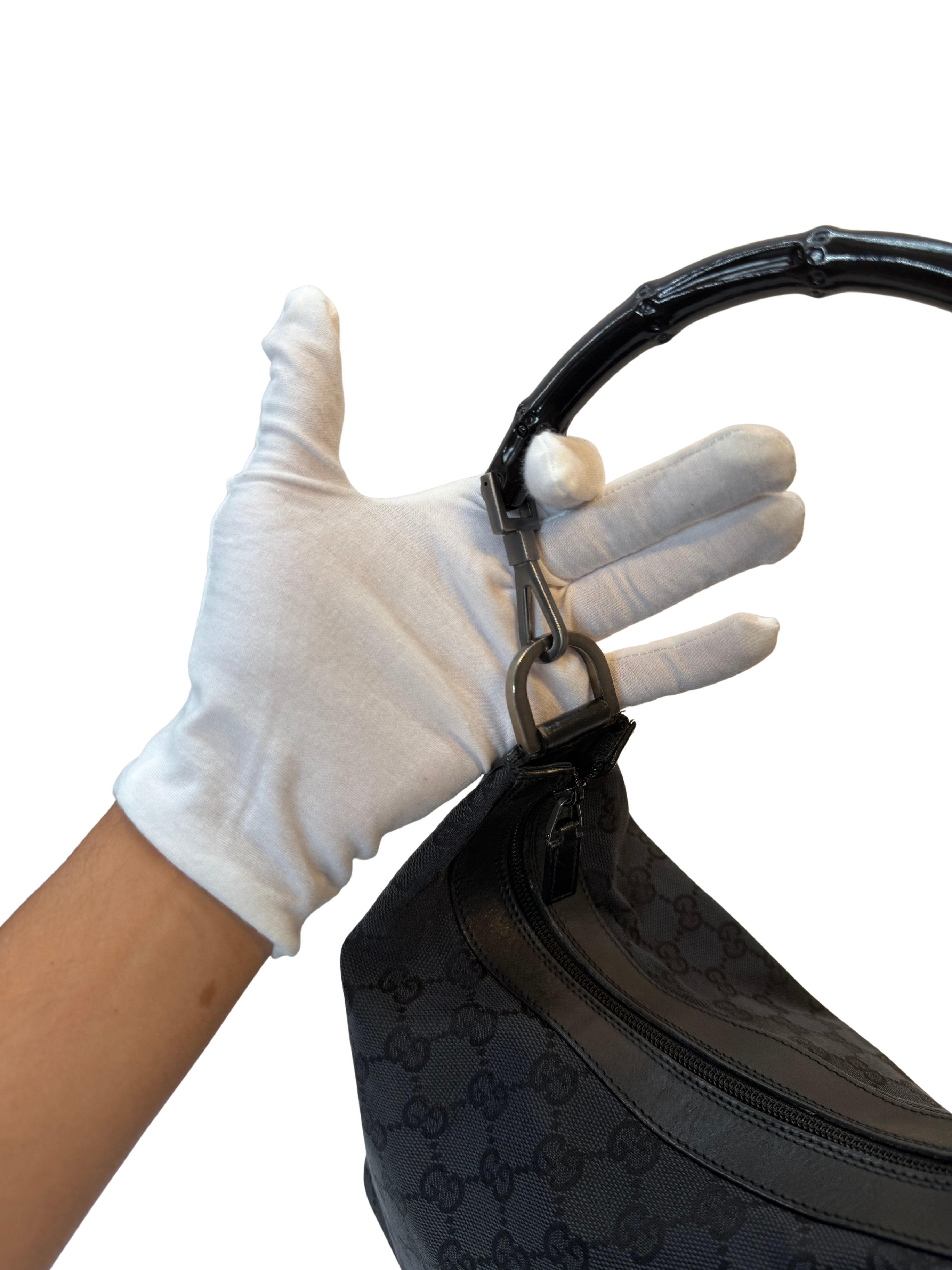 Gucci GG Black Monogram with Black Bamboo Handle
