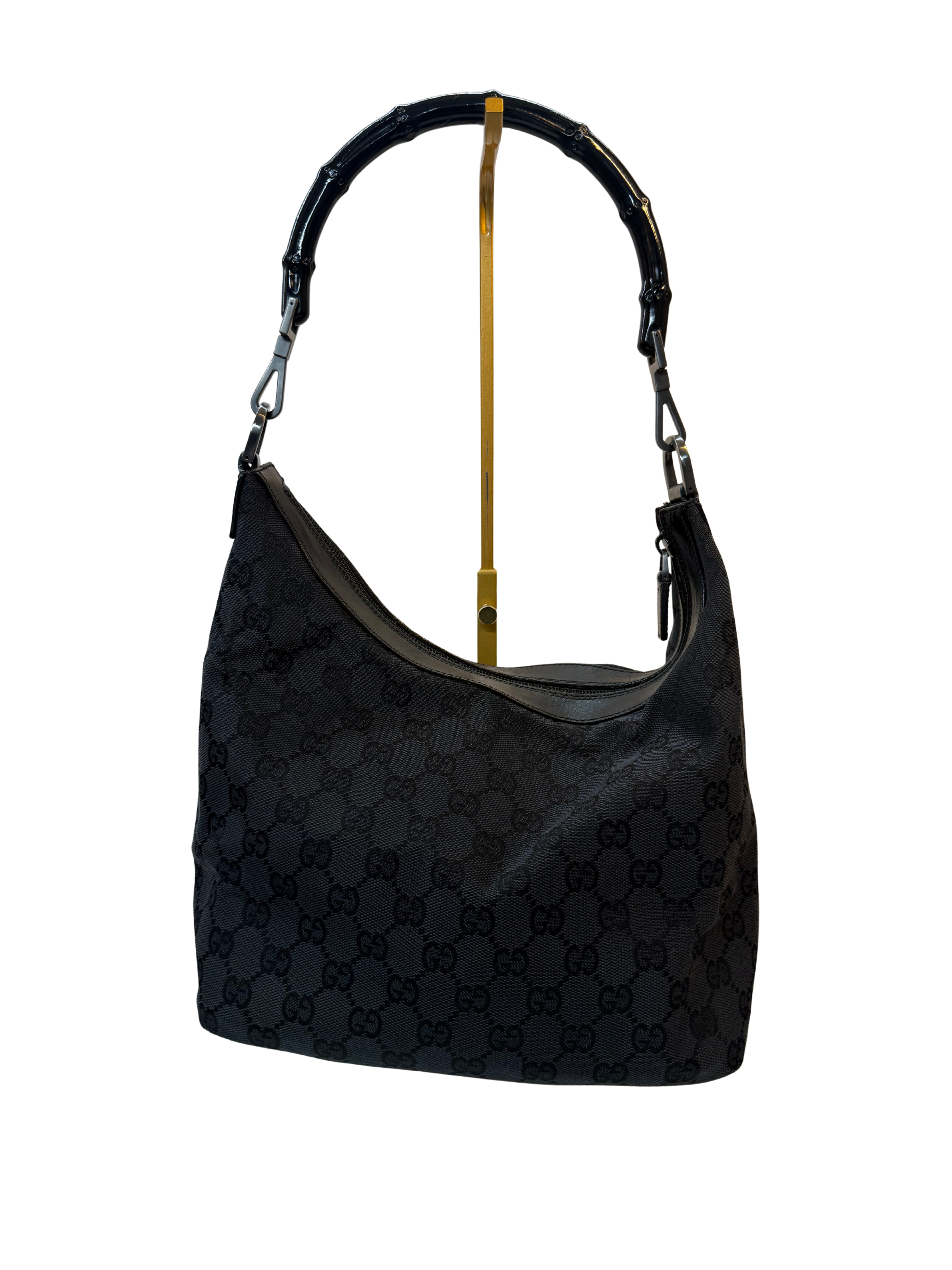 Gucci GG Black Monogram with Black Bamboo Handle