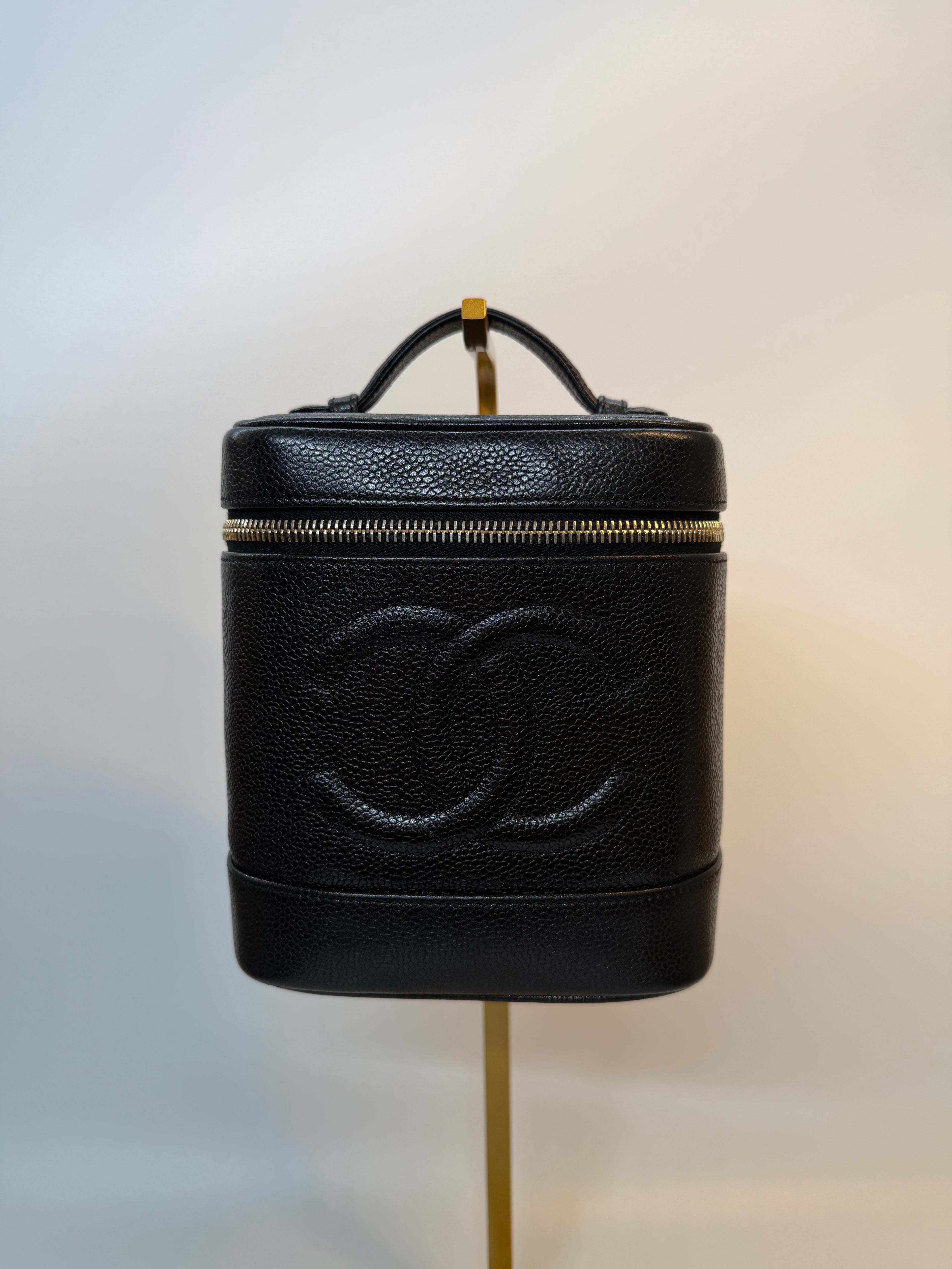 Chanel CC Black Caviar Vanity Case with Gold Hardware