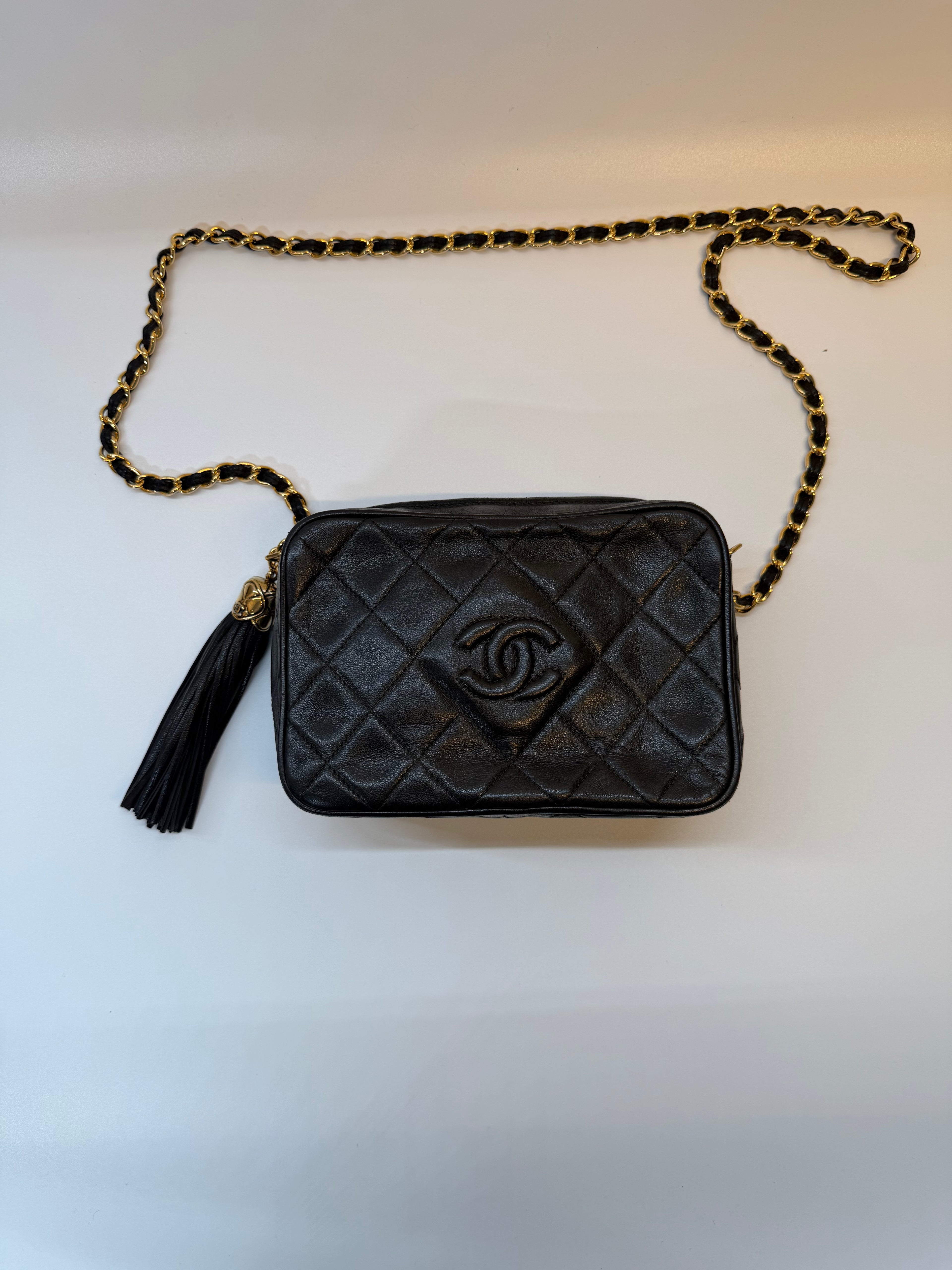 Chanel Black Crossbody Camera Bag with Gold Hardware