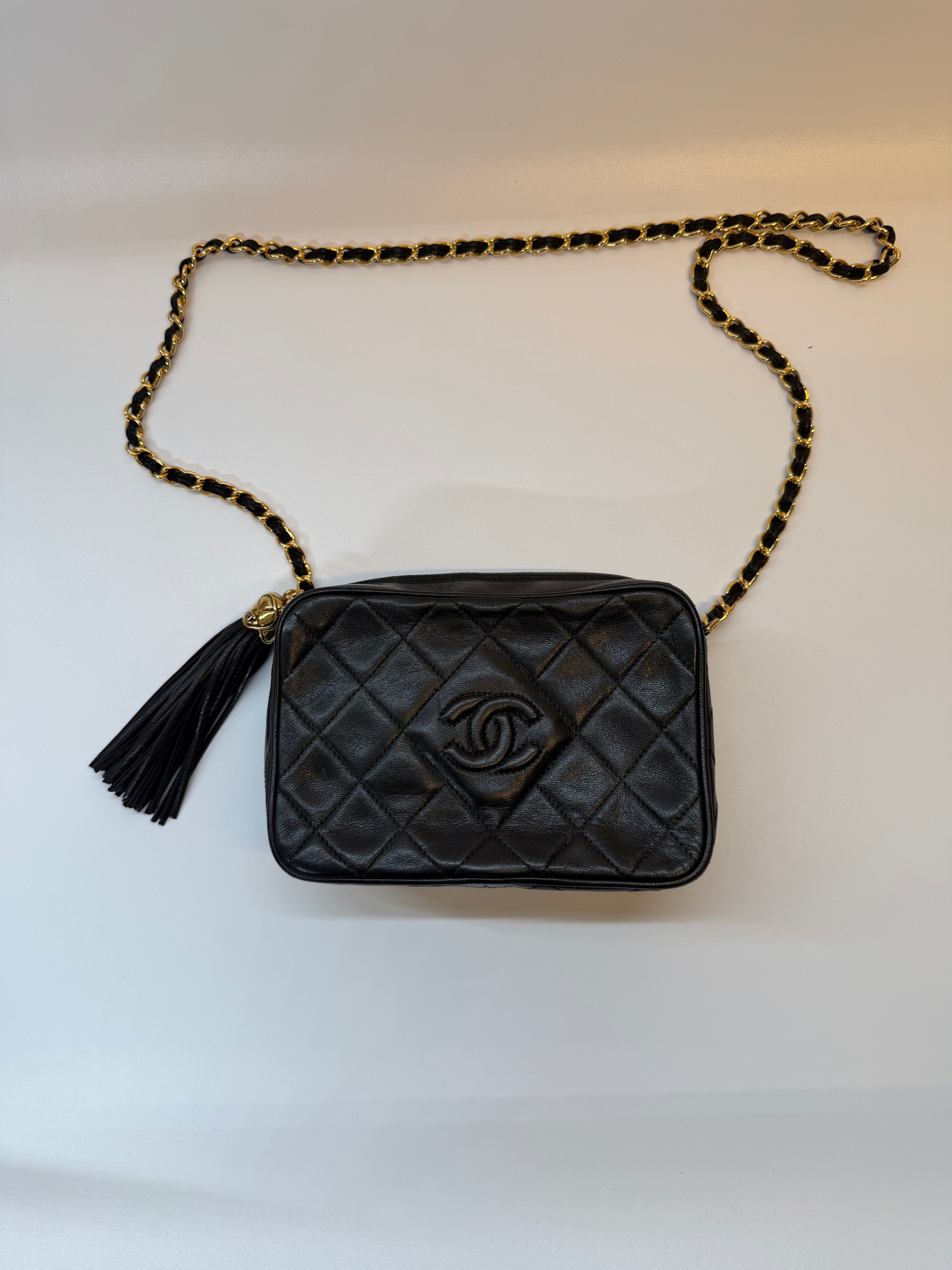 Chanel Black Crossbody Camera Bag with Gold Hardware
