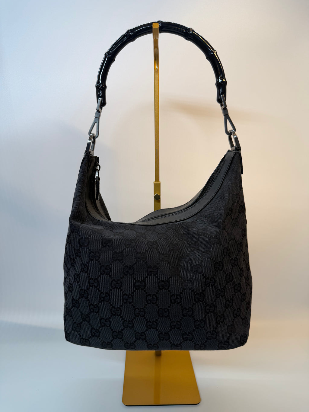 Gucci GG Black Monogram with Black Bamboo Handle