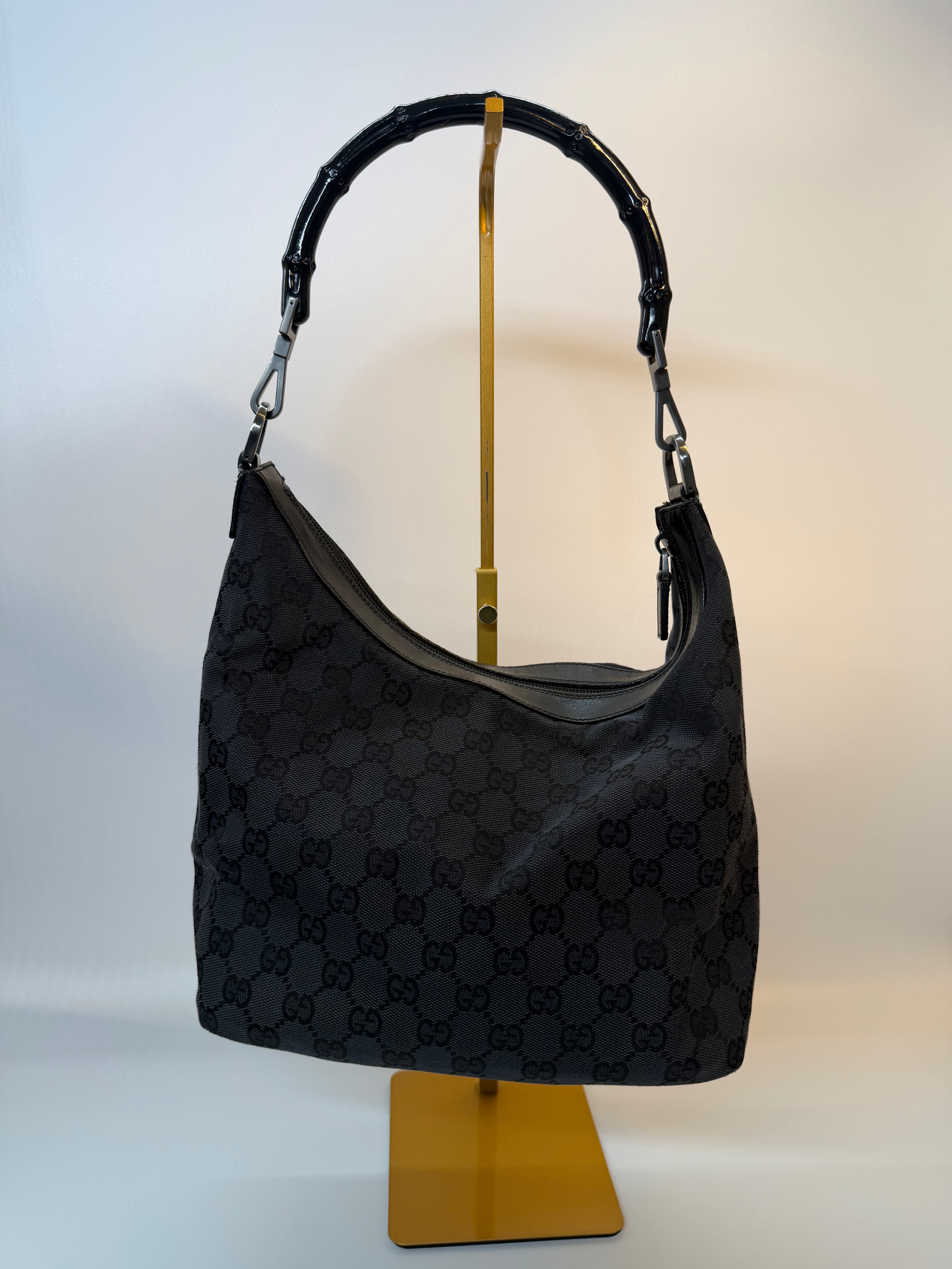 Gucci GG Black Monogram with Black Bamboo Handle