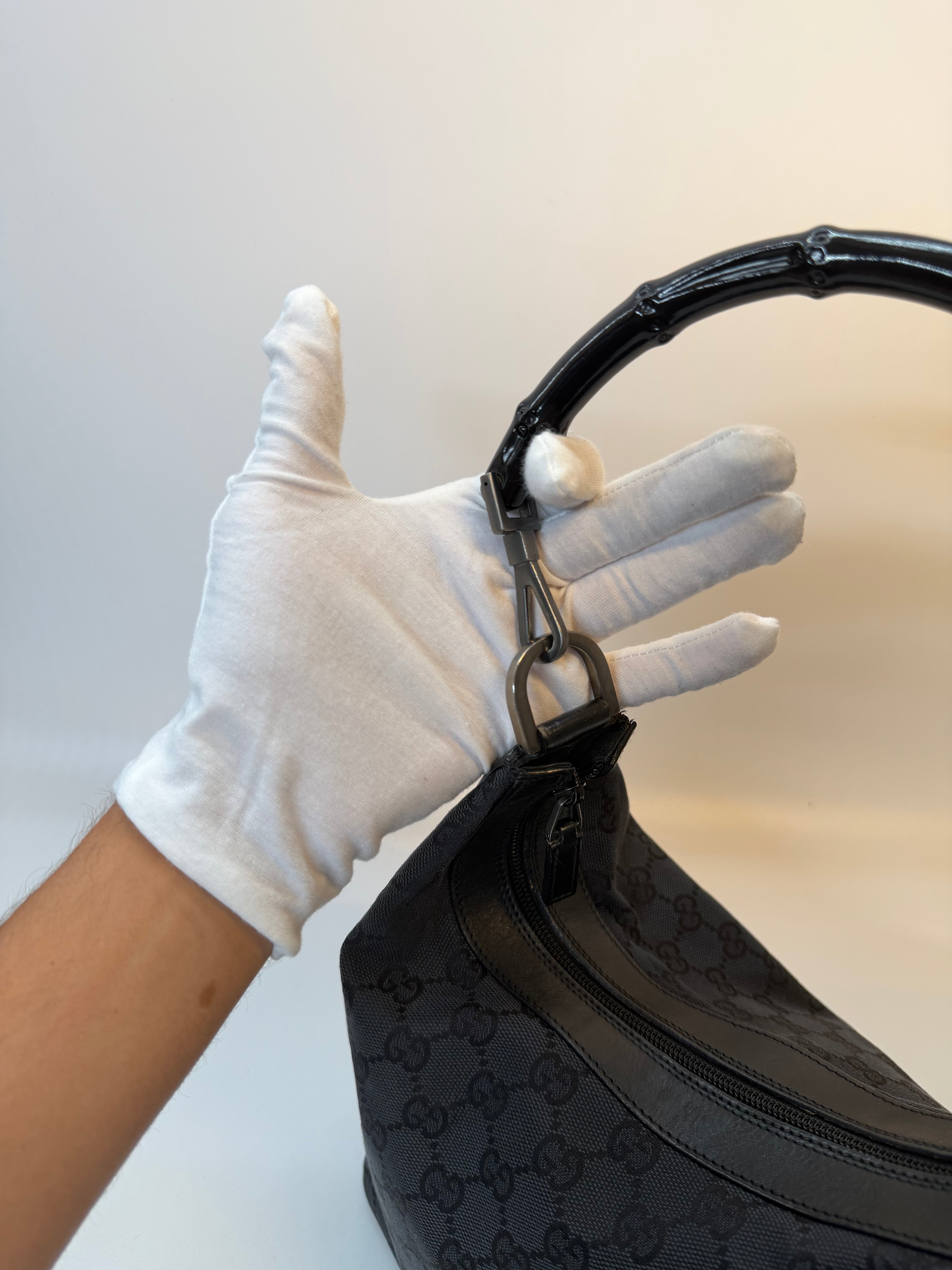 Gucci GG Black Monogram with Black Bamboo Handle
