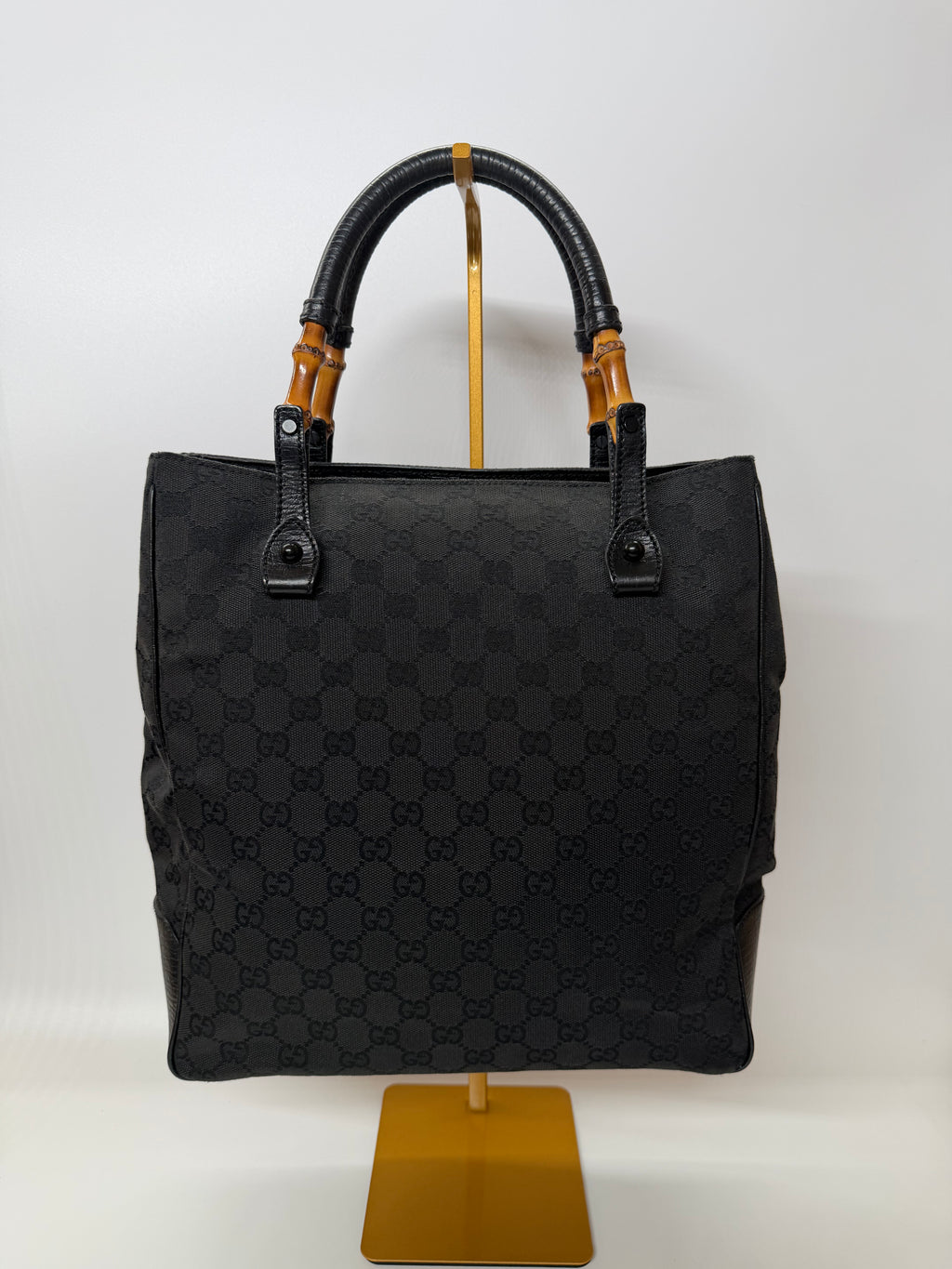 Gucci GG Black Monogram Tote with Black Leather Handles and Accents