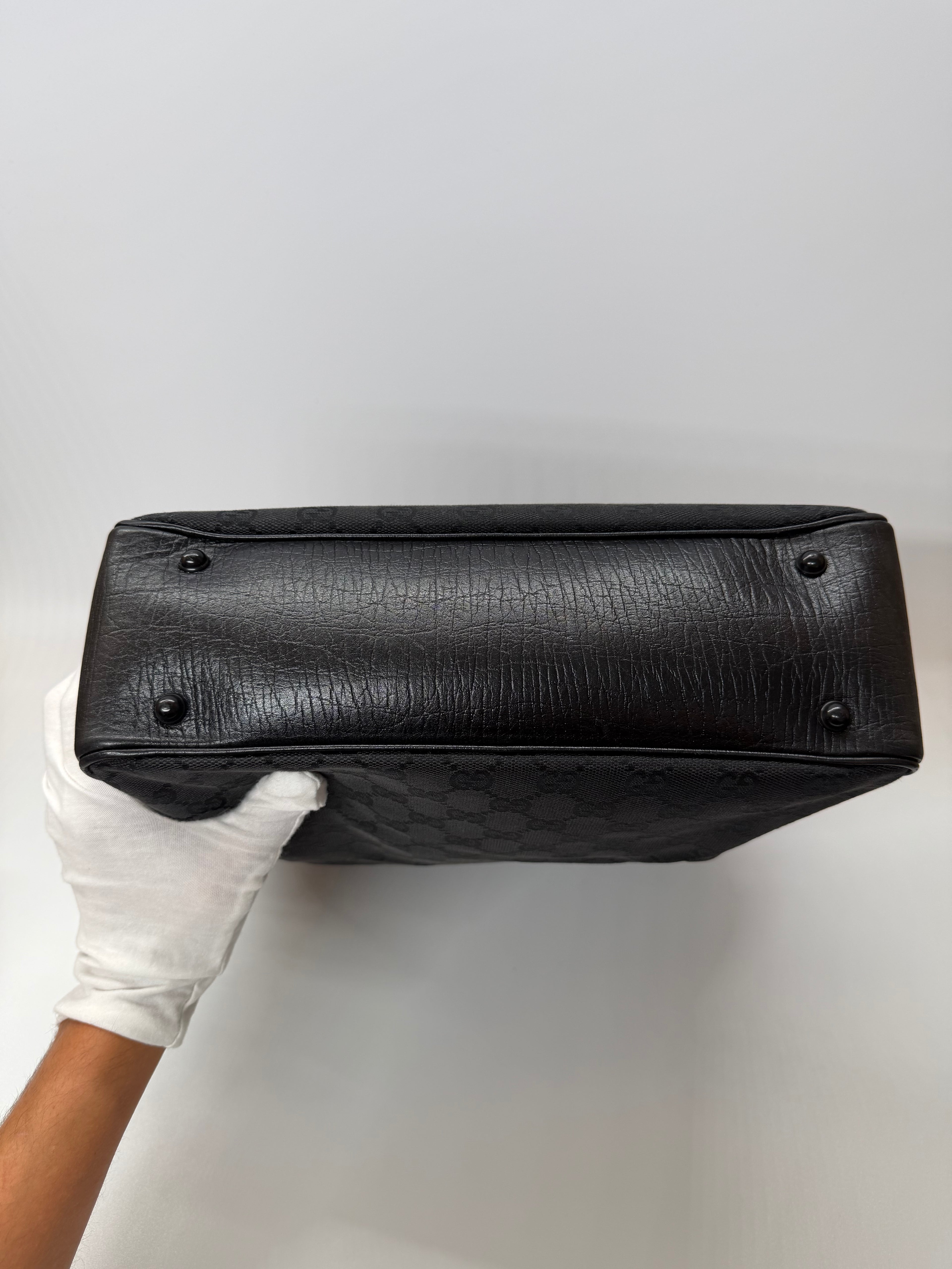 Gucci GG Black Monogram Tote with Black Leather Handles and Accents