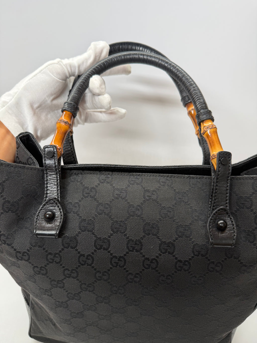 Gucci GG Black Monogram Tote with Black Leather Handles and Accents