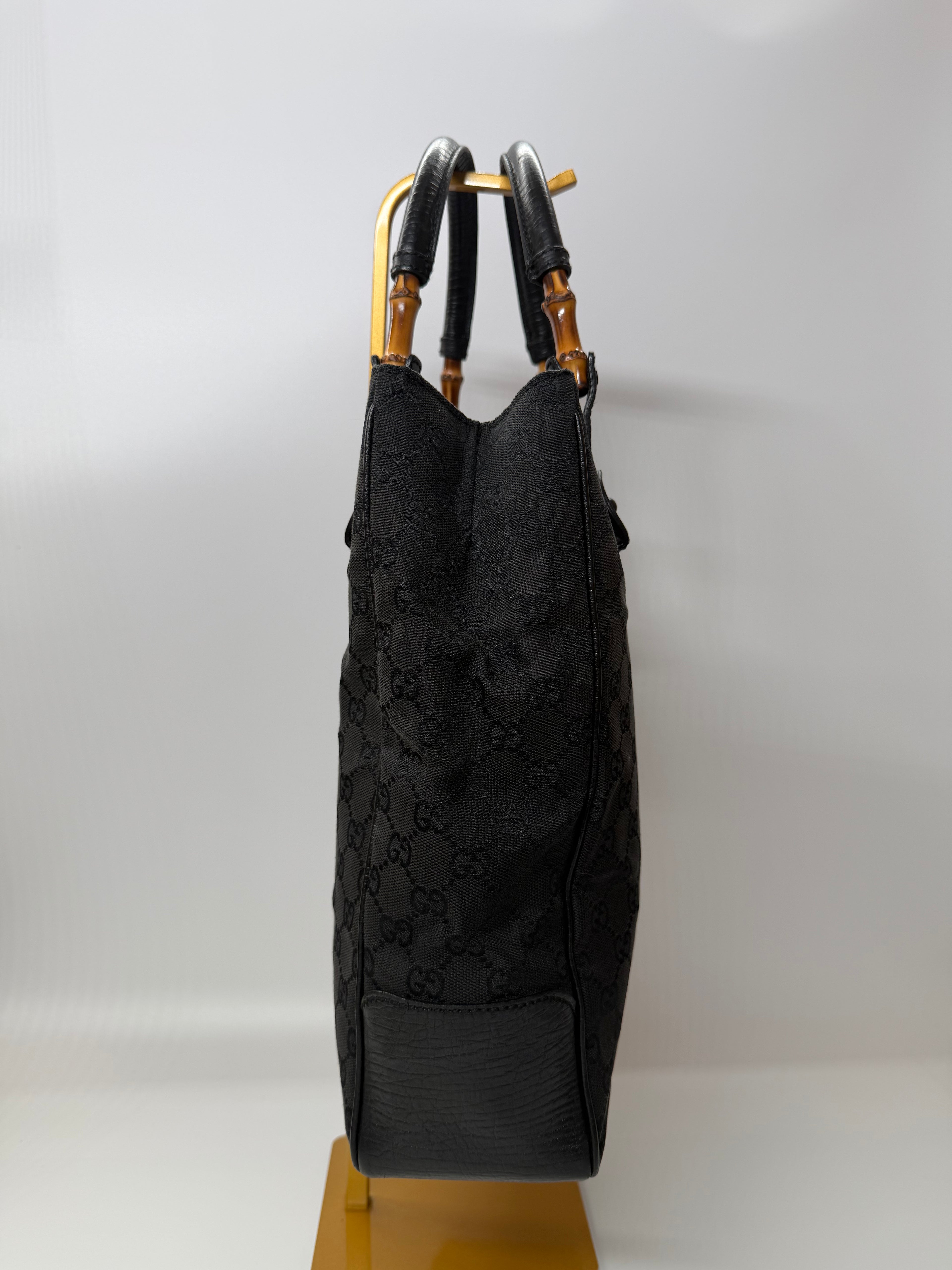 Gucci GG Black Monogram Tote with Black Leather Handles and Accents