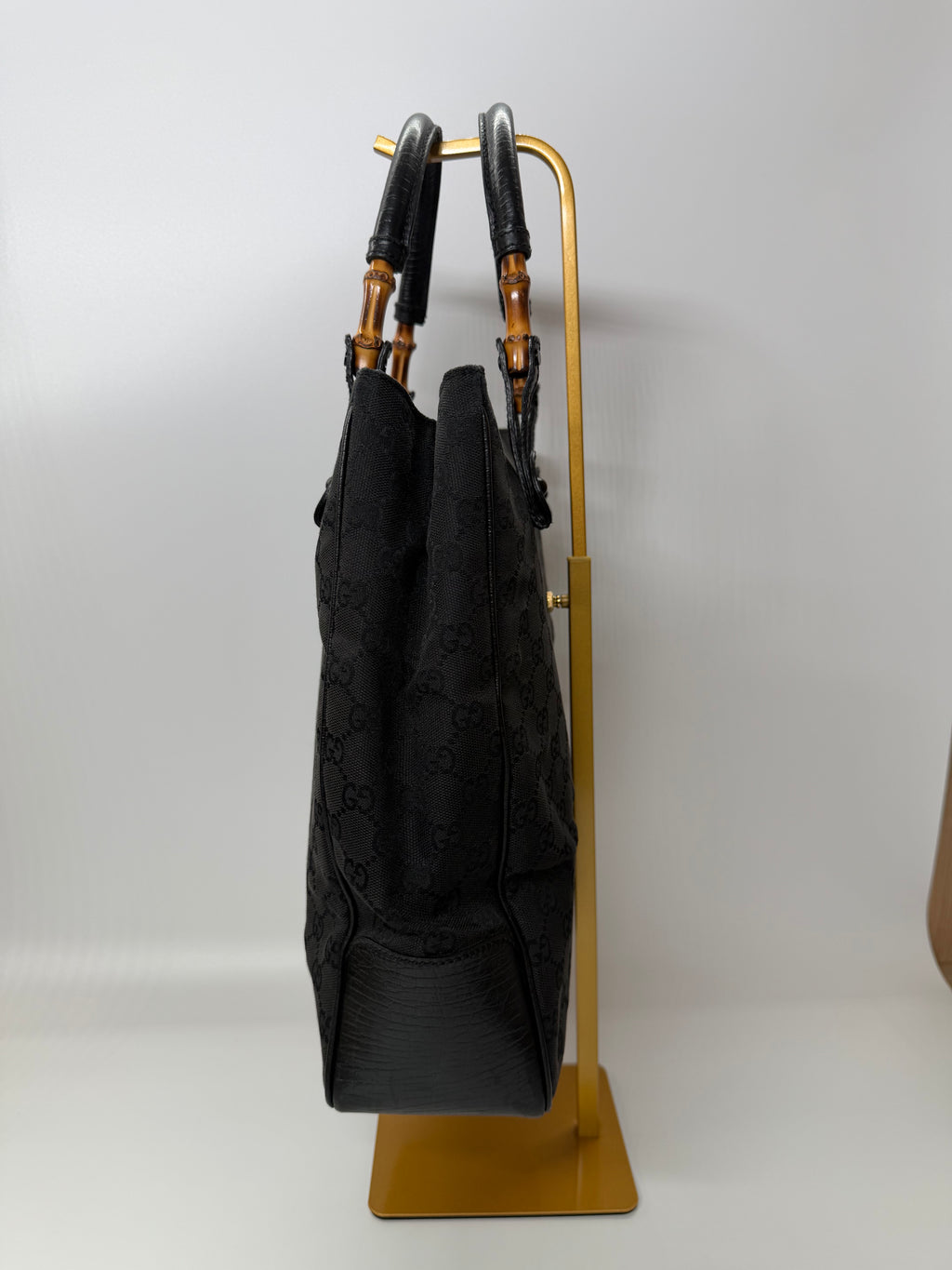 Gucci GG Black Monogram Tote with Black Leather Handles and Accents